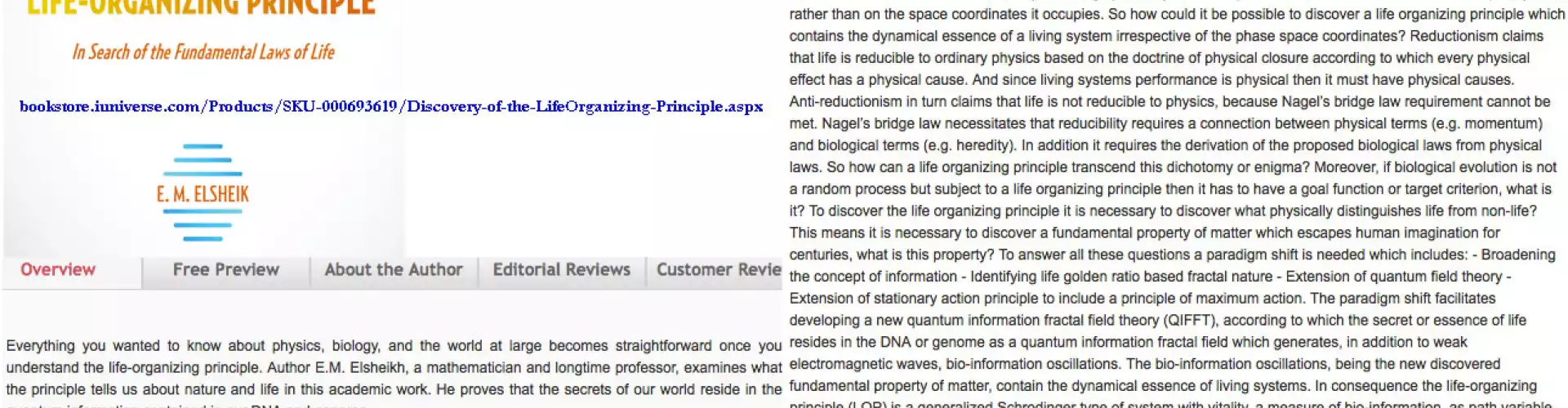 Life's Physical Intelligent Guiding Principle www.LifePrinciple.com: Dr.E.M.Elsheik